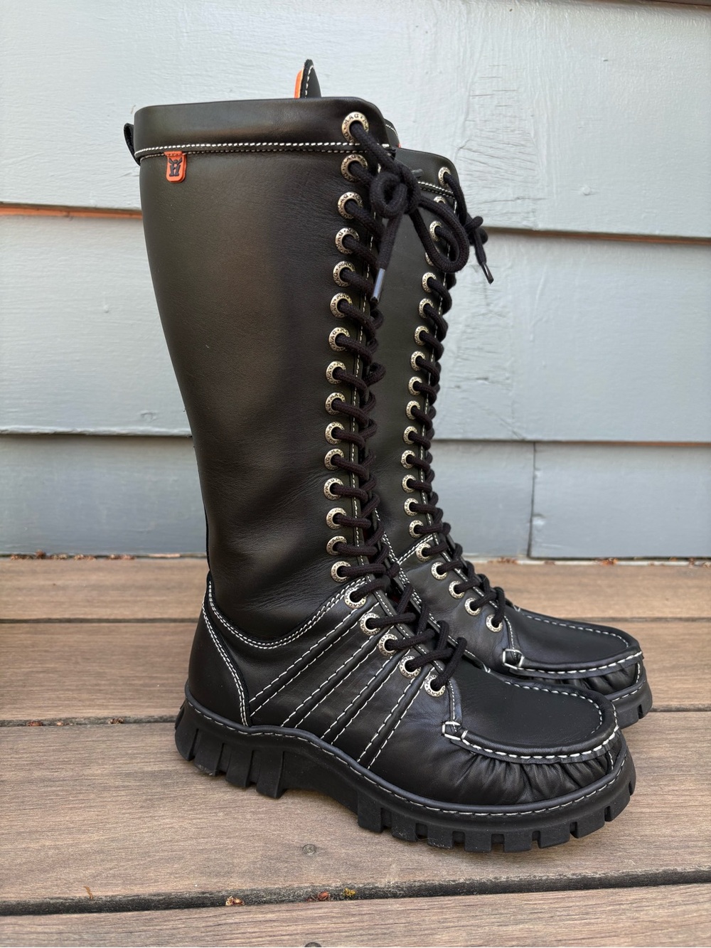 MAG Black Tall Lace-Up Leather Platform Punk Gothic Boots